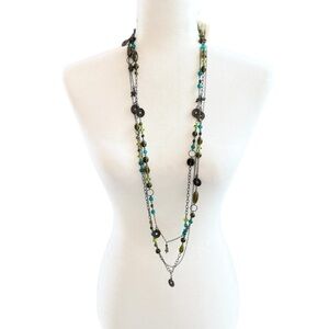 Y2K Ten Thousand Villages Multistrand Glass Beaded Necklace Boho